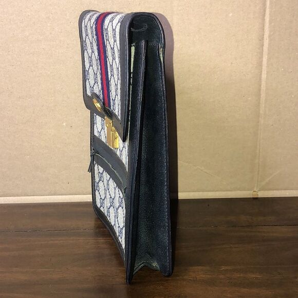 GUCCI GG Ophidia Sherryline Stripe Navy Leather Grey Coated Canvas MessengerBag - Picture 8 of 17